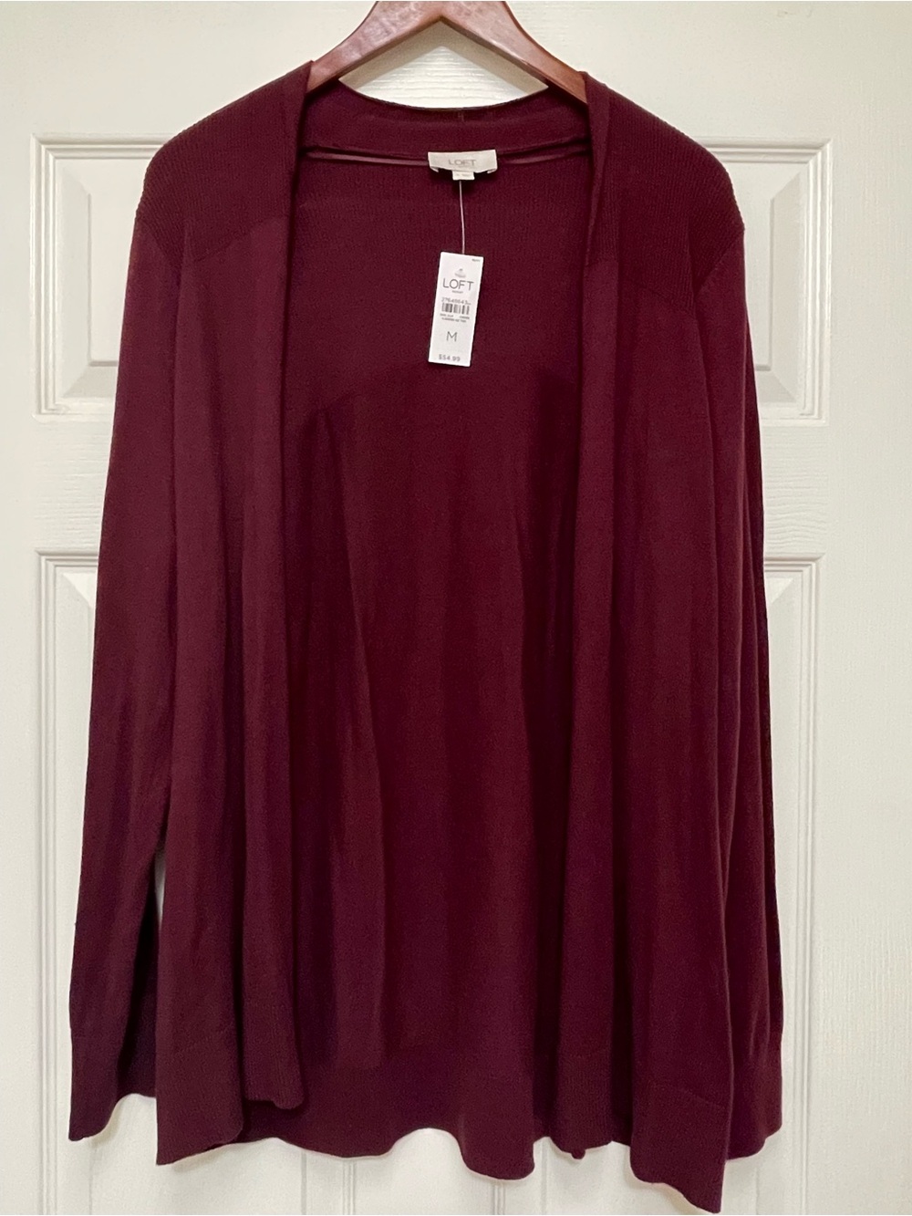 LOFT Outlet Ribbed Open-Front Cardigan in Burgundy